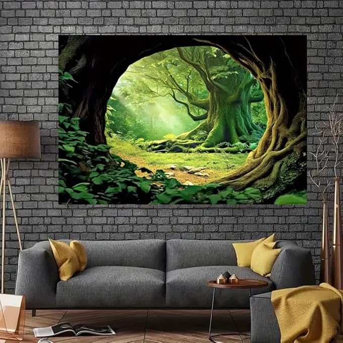 FENDROM Tree Cave Tapestry,Misty Forest Fairy Tale Wall Hanging Natural Jungle Sunshine Through Scenery Aesthetic tapestries for Living Room Bedroom Office Spring Decoration-Ruum Studio Home