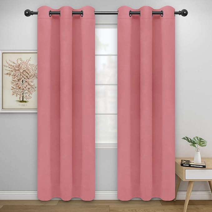 Easy-Going Blackout Curtains for Bedroom, Solid Thermal Insulated Grommet and Noise Reduction Window Drapes, Room Darkening Curtains for Living Room, 2 Panels(42x84 in, Pink)-Ruum Studio Home