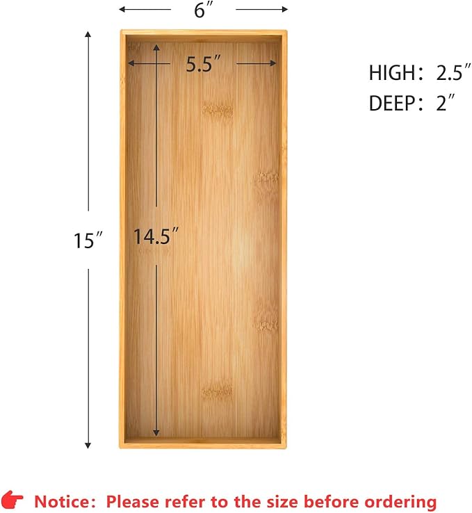 Bathroom Vanity Tray Organizer Bamboo, Small Wood Tray for Bathroom Counter Kicthen Drawer, Rectangular Toilet Paper Storage Basket Box, Guest Sink Tray Decor, Bathroom Accessories 15" x 6" x 2.5"-Ruum Studio Home