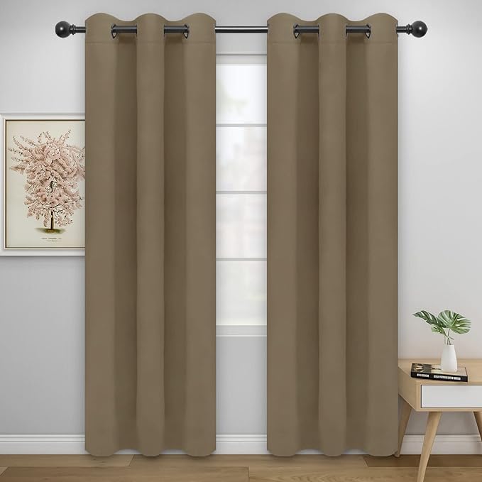 Easy-Going Blackout Curtains for Bedroom, Solid Thermal Insulated Grommet and Noise Reduction Window Drapes, Room Darkening Curtains for Living Room, 2 Panels(46x84 in, Tan)-Ruum Studio Home
