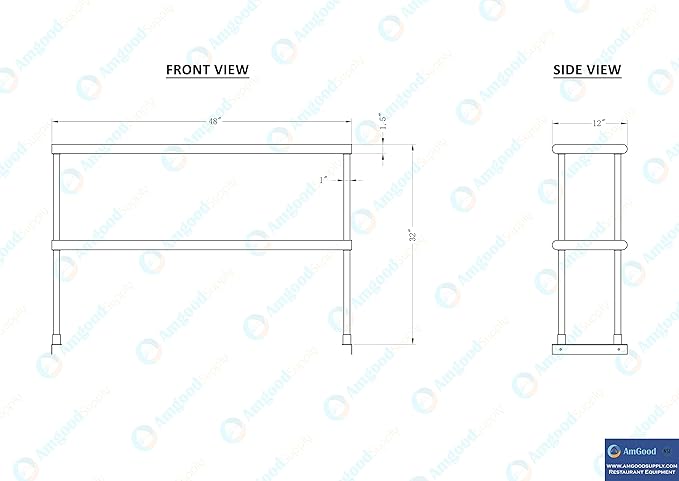 AmGood Double OverShelf Stainless Steel NSF - Many (48" Long x 12" Deep)-Ruum Studio Home