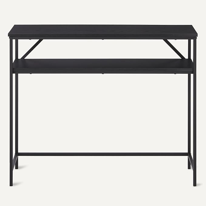 Amazon Basics Rectangular Console Table with Storage Shelf, Steel Frame, 39x31x11.8 in, Black-Ruum Studio Home
