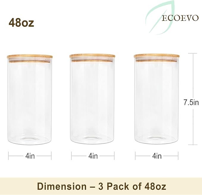 Glass Jars with Bamboo Lids (40oz in 3 Pack), Glass Food Jars and Canisters Sets, Pantry Food Storage Jars with Airtight Lids, Large Glass Canisters with lids-Ruum Studio Home