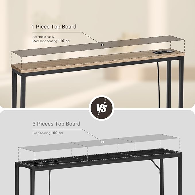 ELYKEN 2 Pack 5.9" Narrow Console Sofa Table with Power Outlets, 5.9" Dx39.4 Wx31.1 H Long Couch Table with Metal Frame and Charge Station with 6.5’ Extension Cord, White Oak-Ruum Studio Home