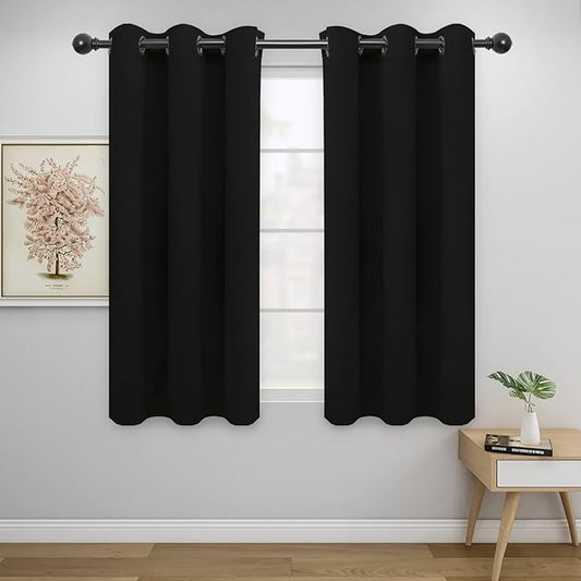 Easy-Going Blackout Curtains for Bedroom, Solid Thermal Insulated Grommet and Noise Reduction Window Drapes, Room Darkening Curtains for Living Room, 2 Panels (42x54 in, Black)-Ruum Studio Home