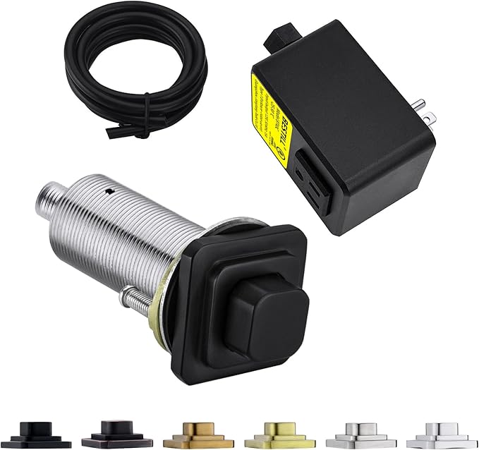 BESTILL Garbage Disposal Air Switch Kit, Square Raised Push Button Ideal for Long Nails, Cordless Sink Top Brass Switch for Food Waste Disposer, Matte Black, Compatible with all Garbage Disposals-Ruum Studio Home