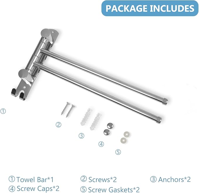 Bathroom Towel Holder JSVER 2 Arms SUS304 Stainless Steel Wall Mounted Towel Bar, Swivel Towel Racks for Bathroom, Kitchen-Ruum Studio Home