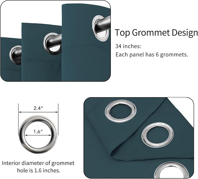 Easy-Going Blackout Curtains for Bedroom, Solid Thermal Insulated Grommet and Noise Reduction Window Drapes, Room Darkening Curtains for Living Room, 2 Panels (34x84 in, Bluestone)-Ruum Studio Home