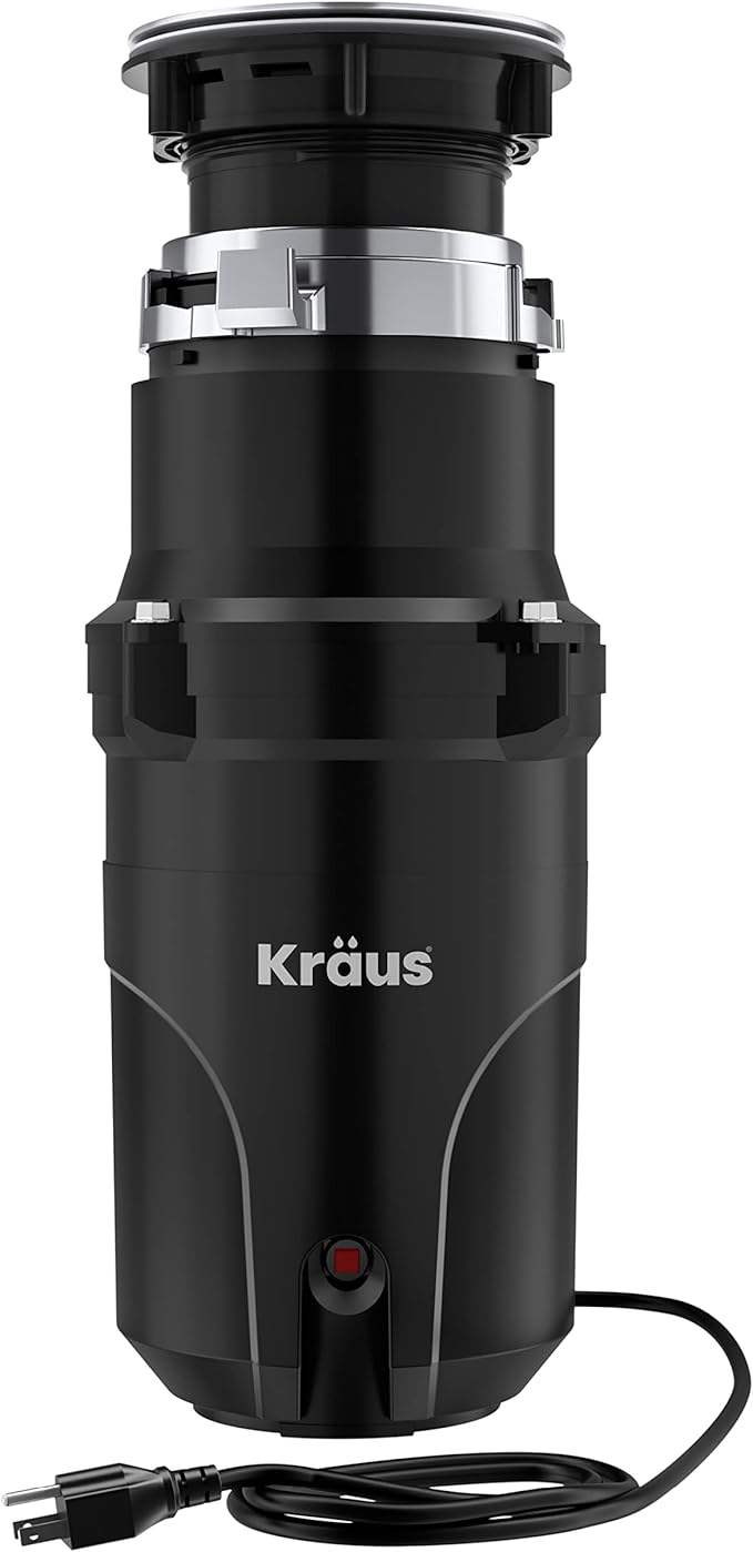KRAUS WasteGuard 1/3 HP Ultra-Quiet Garbage Disposal with Quick Connect, Kitchen Sink Drain Cover, Power Cord and Flange Included, KWD100-33MBL-Ruum Studio Home