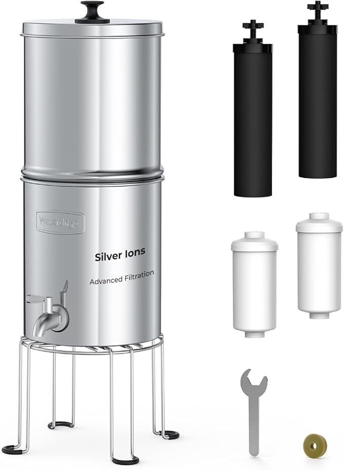 Waterdrop Upgrade Gravity-fed Water Filter System, with Silver Ions Enhanced Filtration, Reduces Fluoride and up to 99% of Chlorine, with 4 Filters and Metal Spigot, 2.25G-Ruum Studio Home