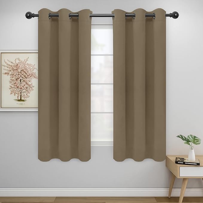 Easy-Going Blackout Curtains for Bedroom, Solid Thermal Insulated Grommet and Noise Reduction Window Drapes, Room Darkening Curtains for Living Room, 2 Panels(46x63 in, Tan)-Ruum Studio Home