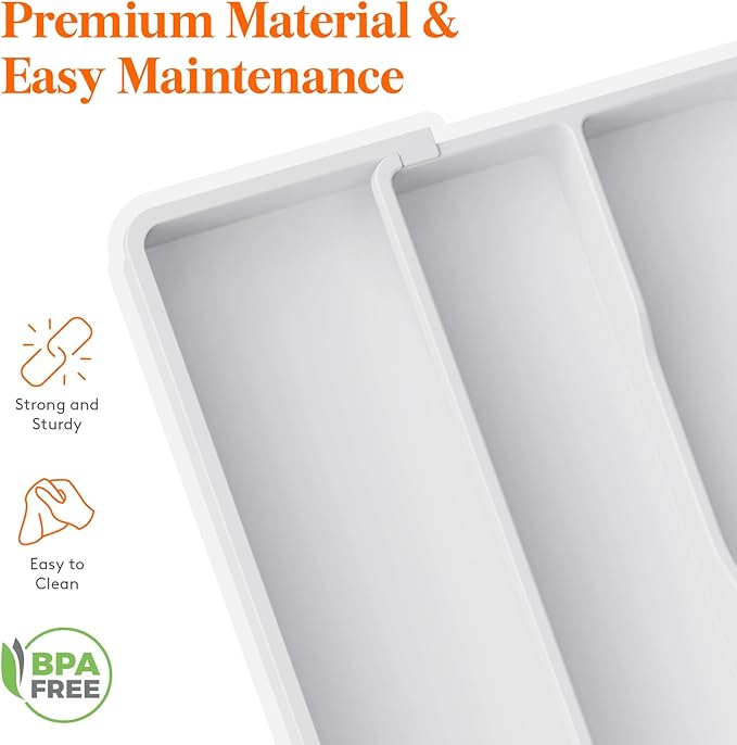 Lifewit Utensil Organizer for Kitchen Drawers, Expandable from 13‘’ to 22.4'', 15'' Depth, Plastic Cutlery Silverware Flatware Holder, Spatula Tools and Gadgets Storage, Large, White-Ruum Studio Home