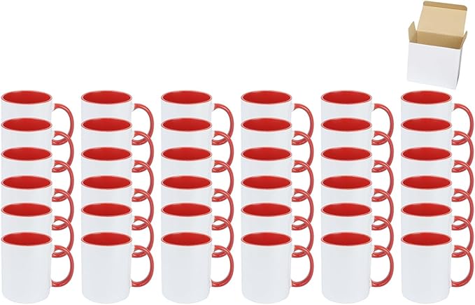 11oz White Ceramic Sublimation Coffee Mug in White Gift Box, Red, Case of 36-Ruum Studio Home
