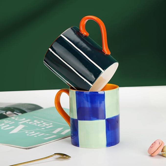 Koja Colorful Hand Painted 16 oz. Porcelain Ceramic Mugs Set. Service for 4.-Ruum Studio Home