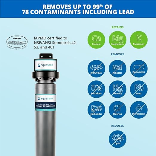 Aquasana Water Filter for Sink Faucet | Reduces 99% of 78 Contaminants Including Chlorine & Lead from Tap Water | Under Sink Filtration | Claryum Direct Connect | AQ-MF-1-Ruum Studio Home