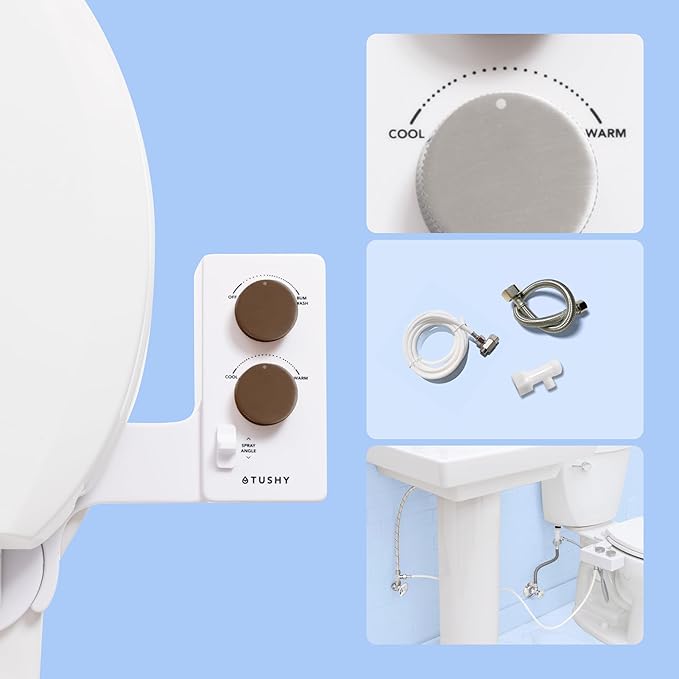 TUSHY Self-Cleaning Cool to Warm Water Bidet Attachment. Easy Universal DIY Install, No Plumber Required (Sink Connection Needed for Water Temperature Control), Bronze Knob-Ruum Studio Home