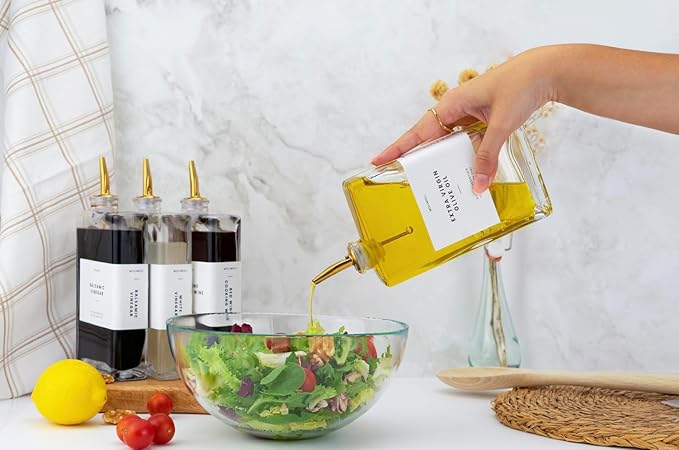 Molimoli Olive Oil Dispenser Bottle for Kitchen, Automatic Pourer, Glass Dispenser for Kitchen, Olive Oil Cruet, | Set of 4 - Gold-Ruum Studio Home