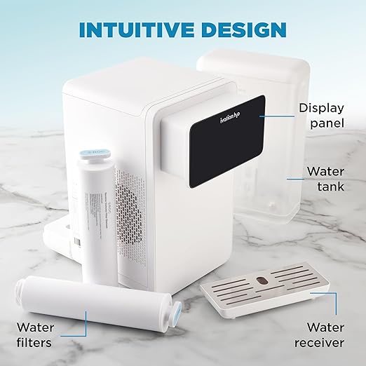 Ivation H2O Hot & Cold Countertop, Reverse Osmosis Water Filter, TDS Filter System, 4 Stage RO Water Filtration, 6 Temperature Presets, 3:1 Pure to Drain, Portable Plug-and-Play - White-Ruum Studio Home