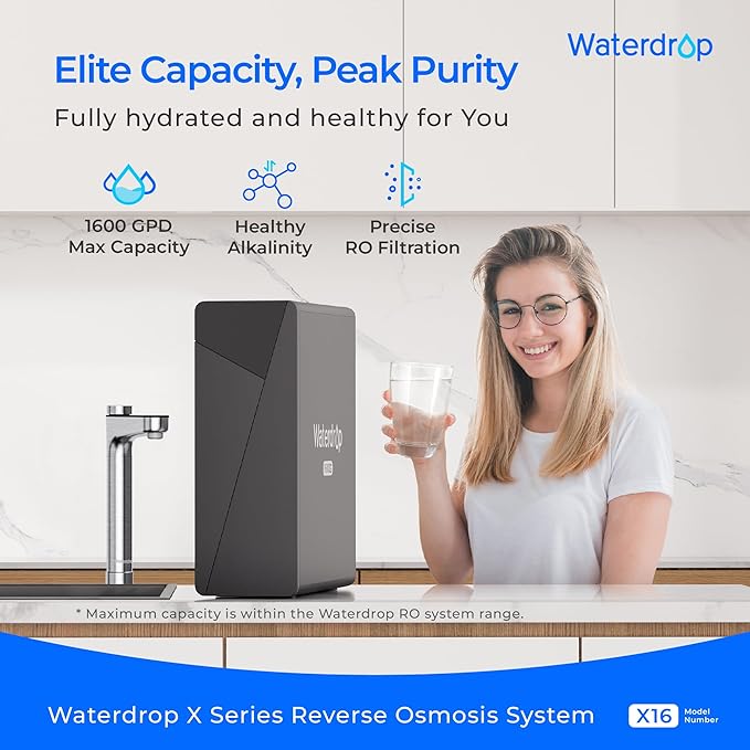 Waterdrop X16-Alkaline Reverse Osmosis Water Filter, NSF/ANSI 42&58&372 Certified, 1600 GPD RO System, 11-Stage Filtration, UnderSink, 3:1 Pure to Drain, Alkaline Mineral pH+, Stainless Steel Faucet-Ruum Studio Home