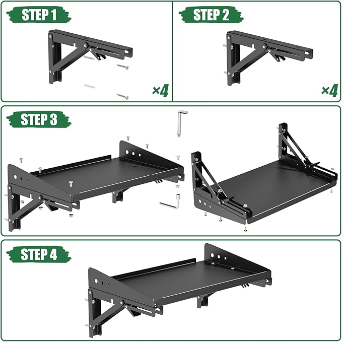 ULIBERMAGNET Garage Folding Storage Rack Shelves,100LB Metal Wall Mounted Adjustable Rail Shelf for Garage,Power Tools,Toolbox,Storage Shelves with Lip for Workshop Kitchen Office (2 Pack)-Ruum Studio Home