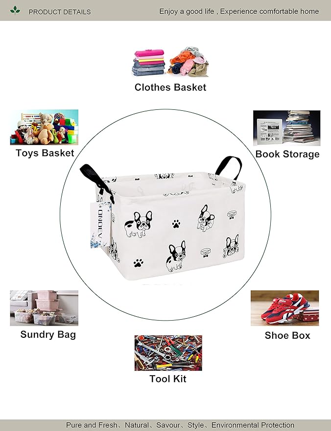 Rectangular Fabric storage box, decorative basket and finishing basket with handle are used for the storage of clothes, books and sundries (Bulldog) 14.9’’L ×10.2’’W×9.05’’H inches-Ruum Studio Home