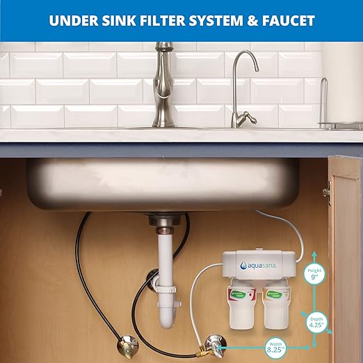 Aquasana Under Sink Water Filter System - Reduces PFAS, Lead, & Chlorine in Drinking Water - Under Counter Claryum Filtration for Kitchen - 2-Stage - Brushed Nickel Faucet - AQ-5200.55-Ruum Studio Home