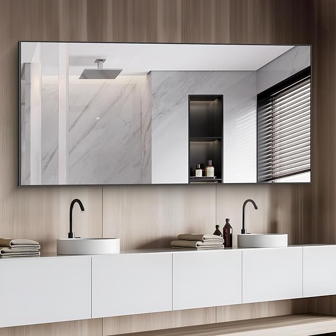 36x72inch Bathroom Mirror, Black Rectangle Mirror with Thin Metal Frame, Large Rectangular Wall Mirrors for Bathroom, Living Roomm, Hair Salon, Big Farmehouse Mirror Hang Horizontal/Vertical-Ruum Studio Home