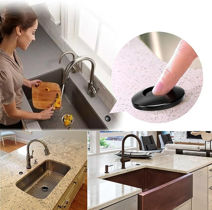 Garbage Disposal Air Switch Kit for SinkTop Waste Disposal with Stainless Steel Black Short Air Button by Briidea-Ruum Studio Home