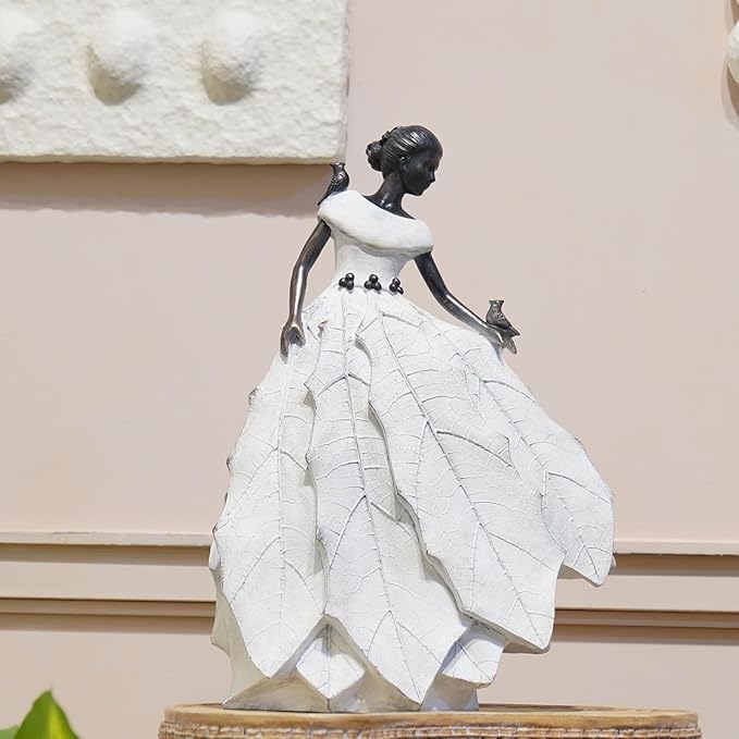 DiliComing Fairy Garden Accessories Outdoor Statue - Table Decor for Living Room Garden Maiden Bookshelf Decor Xmas Resin Holly Leaves Maiden White Statue 10.5 * 6.0 * 14.5 Inch-Ruum Studio Home