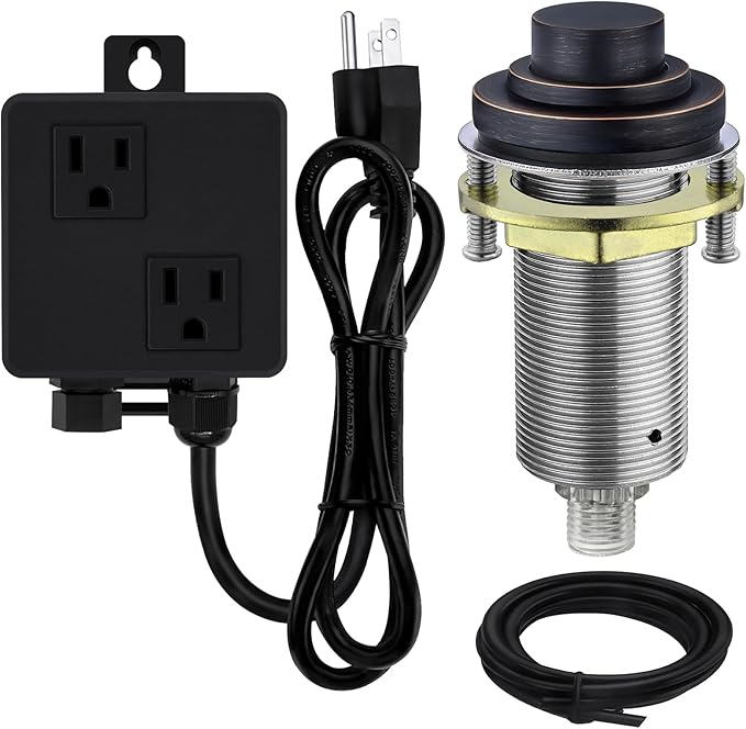 SinkTop Air Switch Kit (Long Full Brass Button) for Disposal, Dual Outlet, (Oil Rubbed Bronze)-Ruum Studio Home