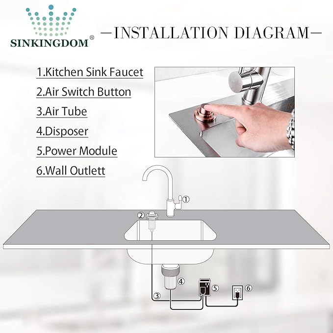SinkTop Air Switch Kit (Long Full Brass Button) for Disposal, Dual Outlet, (Champagne Bronze)-Ruum Studio Home