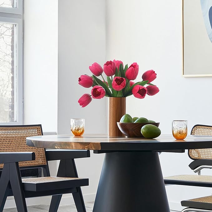 Rose Red Artificial Tulips, 2 Bundles 14Pcs, Fake Tulips Artificial Flowers, 2 x 2.4 Inch Large Flower Head Big Tulip, Easter Valentine's Day Mother's Day Home Decoration Flowers-Ruum Studio Home