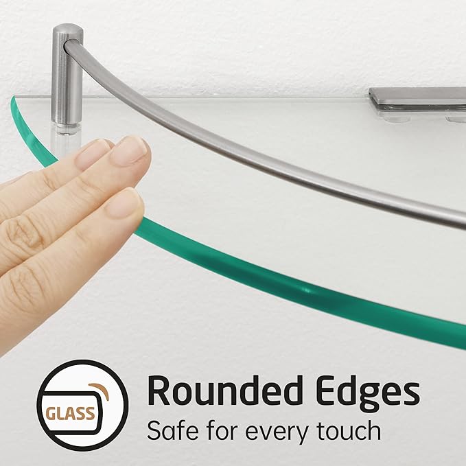 KES Glass Corner Shelf for Bathroom Corner Shelf 2 Pack Tempered Glass Shelf with Rail SUS 304 Stainless Steel Wall Mounted Brushed Finish, BGS2101A-2-P2-Ruum Studio Home