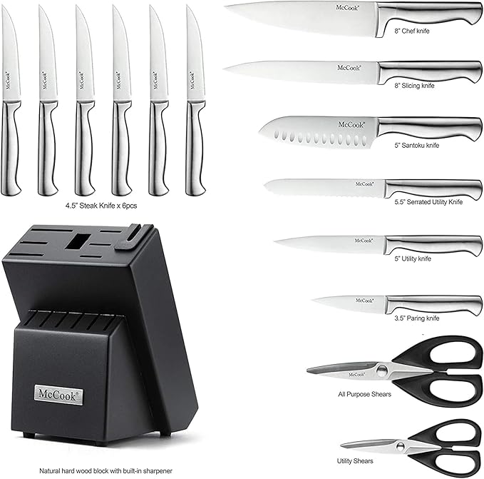 McCook® Knife Sets, German Stainless Steel Knife Block Sets with Built-in Sharpener-Ruum Studio Home
