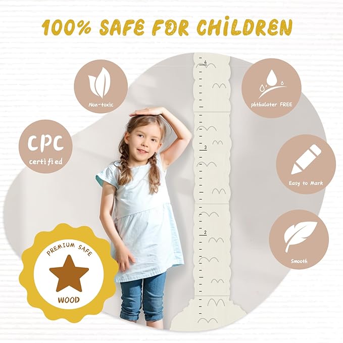 Personalized Name Height Chart for Kids, Alpaca Wood Growth Chart, Height Measuring for Children, Boy Girls Height Wall Chart Growth Measuring Ruler for Nursery Decor, Lightweight-Ruum Studio Home