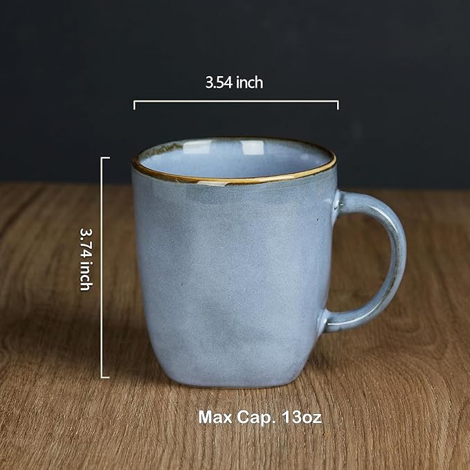 famiware Coffee Mugs Set of 4, Ocean Square 13oz Coffee Cup Set with Handle for Cocoa, Milk, Hot Chocolate, Tea, Water, Stoneware Cups for Kitchen, Microwave and Dishwasher Safe, Blue-Ruum Studio Home