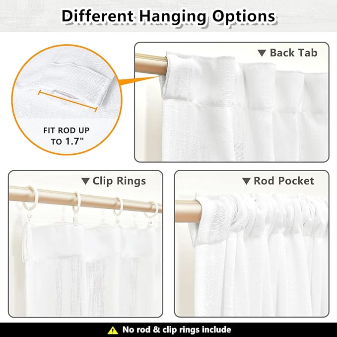 MYSKY HOME French Door Curtains for Closet Doorways, Window White Cotton Sheer Drapes Light Filtering Cute Curtain Panels Elegant Look for Classroom/Guestroom, 50" x 72", White, 2 PCs-Ruum Studio Home