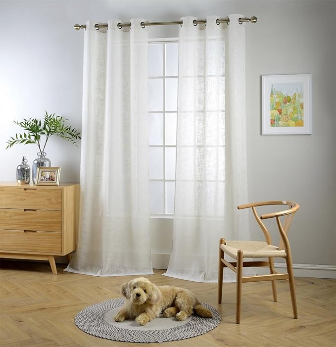 MIUCO Semi Sheer Curtains Poly Linen Textured Solid Grommet Curtains 95 Inches Long for French Doors 2 Panels (2 x 37 Wide x 95" Long) Beige-Ruum Studio Home