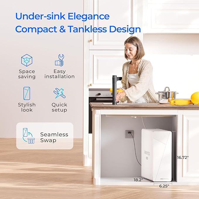 Waterdrop X12-Alkaline Mineral pH+ Tankless Reverse Osmosis System, NSF/ANSI 42&58&372 Certified, 1200 GPD RO Water Filter System, 11-Stage Filtration, 3:1 Pure to Drain, UnderSink, Black Faucet-Ruum Studio Home