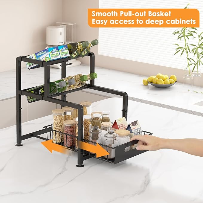 REALINN Spice Rack Organizer for Countertop, 3 Tier Pull Out Spice Rack, Height Adjustable Countertop Seasoning Organizer for Kitchen, Bathroom Storage-Ruum Studio Home