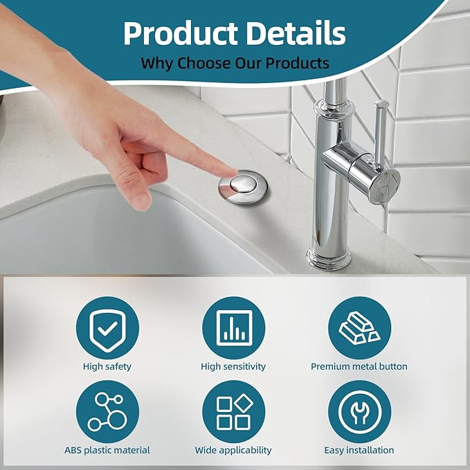 RQYEKDO Garbage Disposal 32mm/1.26 inch Air Switch Kitchen Sink Top Long Stainless Steel Polished Nickel Long for Food and Waste Disposal On/Off Air Button Parts…-Ruum Studio Home