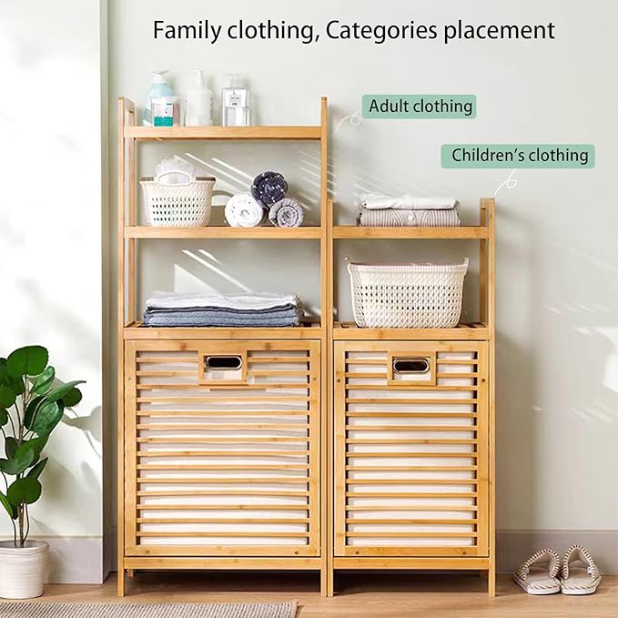 Laundry Hamper with 2-Tier Shelves & Tilt Out Basket, Laundry Baskets Organizer Hampers Bathroom Storage Shelf for Laundry Room, Bathroom, Nursery, Bedroom, Guest Room, Closet (2 Tier - Large)-Ruum Studio Home