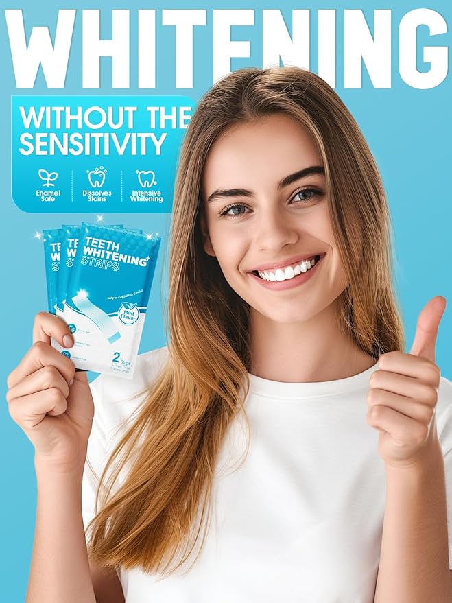 Oralfree Natural Teeth Whitening Strips - Sensitive Teeth Whitener - Enamel Safe Teeth Whitening Kit with Hydrogen Peroxide for Coffee, Wine, Tobacco, and Other Stains, 28 Strips (14 Treatment), Mint-Ruum Studio Home