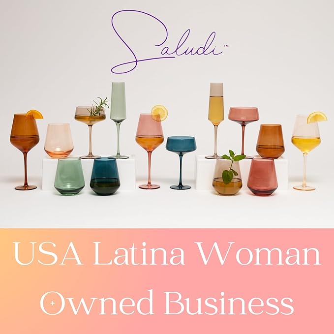 Saludi Colored Wine Glasses, 16.5oz (Set of 6) Stemmed Multi-Color Glass - Great for all Wine Types and Occasions - Luxury, Durable, Hand-Blown-Ruum Studio Home