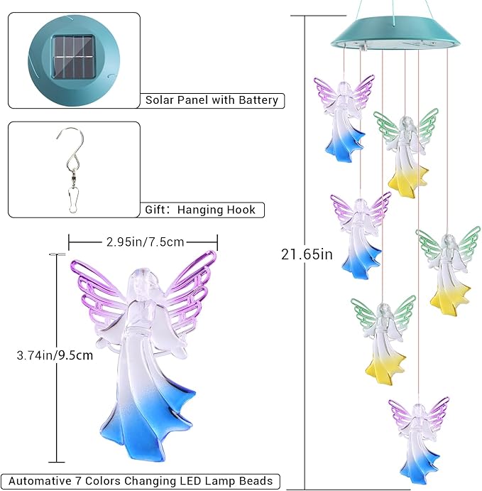 Toodour Solar Wind Chimes, Color Changing Angel Wind Chimes, LED Decorative Mobile, Gifts for Mom Grandma, Waterproof Outdoor Decorative Lights for Garden, Patio, Yard, Window Outdoor Decor-Ruum Studio Home