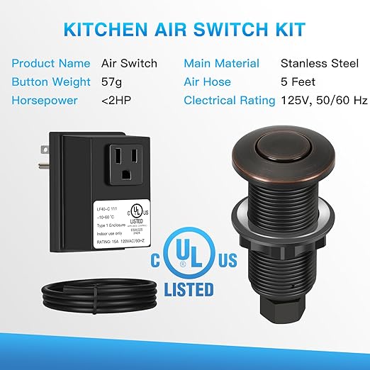 Garbage Disposal Air Switch Kit, UL Certified Professional Garbage Disposal Switch Button Power Module, Sink Top Waste Disposer On/Off Switch-Ruum Studio Home