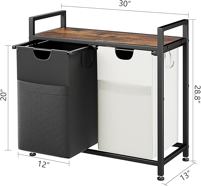 Lulive Double Laundry Hamper, Multifunctional Basket Organizer, 112L Laundry Sorter with Removable Bags and Fabric Handles, Large Top Shelf Laundry Bag for Bathroom, Dorm, Laundry Room-Ruum Studio Home