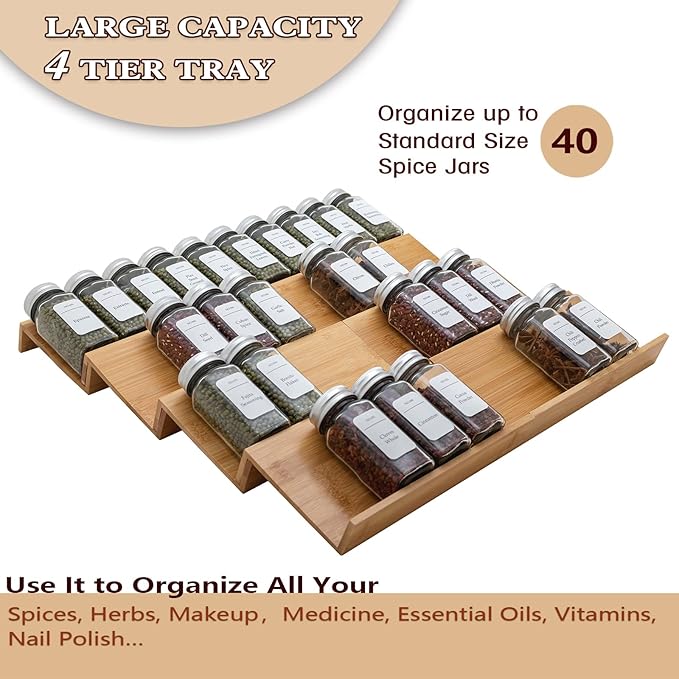 Bamboo Spice Rack Drawer Organizer - 8 Pieces Set- 9" Wide Per Piece - Combine Pieces Into 18" Wide Rack (9" or 18")-Ruum Studio Home