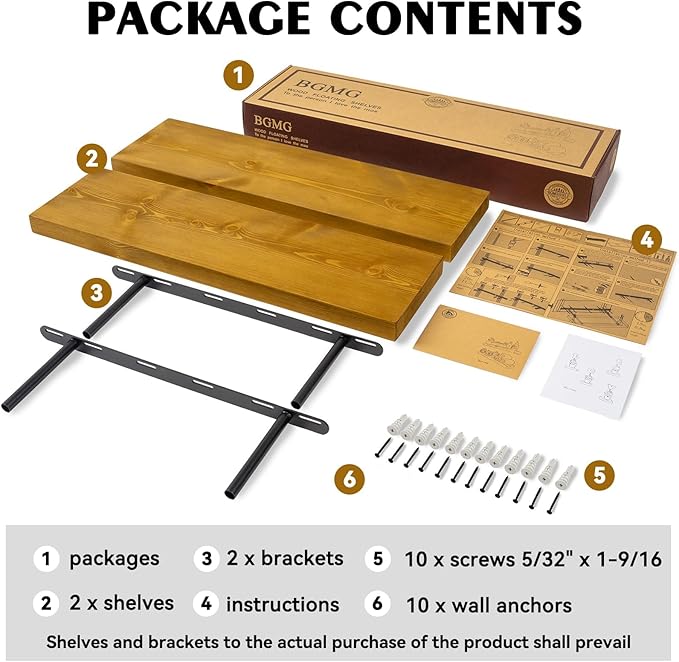 BGMG Wood Floating Shelves for Wall 18 inch Set of 2, Rustic Wooden Wall Mount Shelves for Living Room Bedroom Kitchen Farmhouse-18x6.7x1.25 inch- Gold Oak-Ruum Studio Home