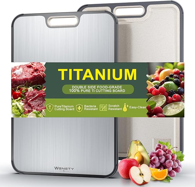 Titanium Cutting Boards for Kitchen, Double Sided Food-Grade Pure Titanium&Wheat Straw PP, Non-Toxic, Non-Slip, Dishwasher Safe, Ideal for Meat, Vegetables, Fruit 15.8 x 11''-Ruum Studio Home